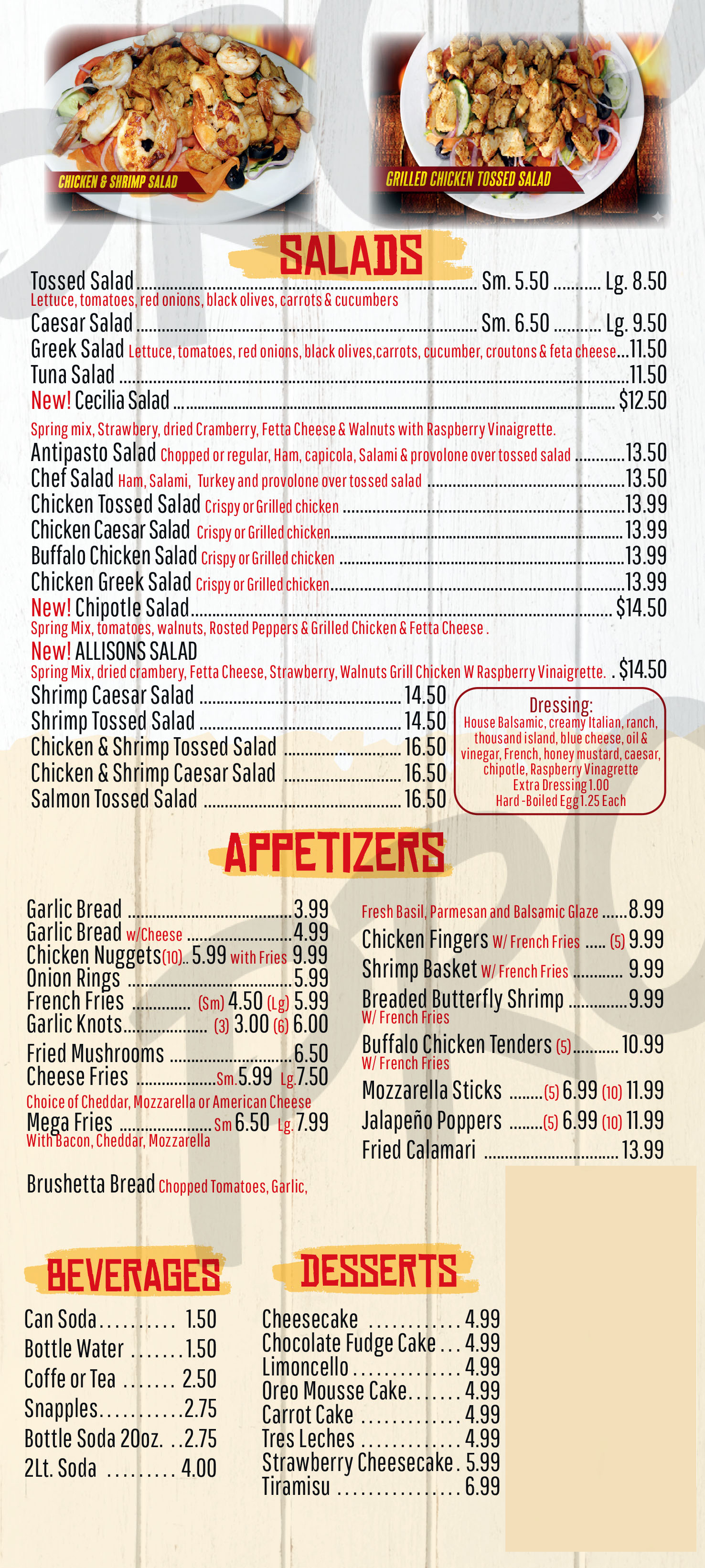Salads - Appetizers - Desserts